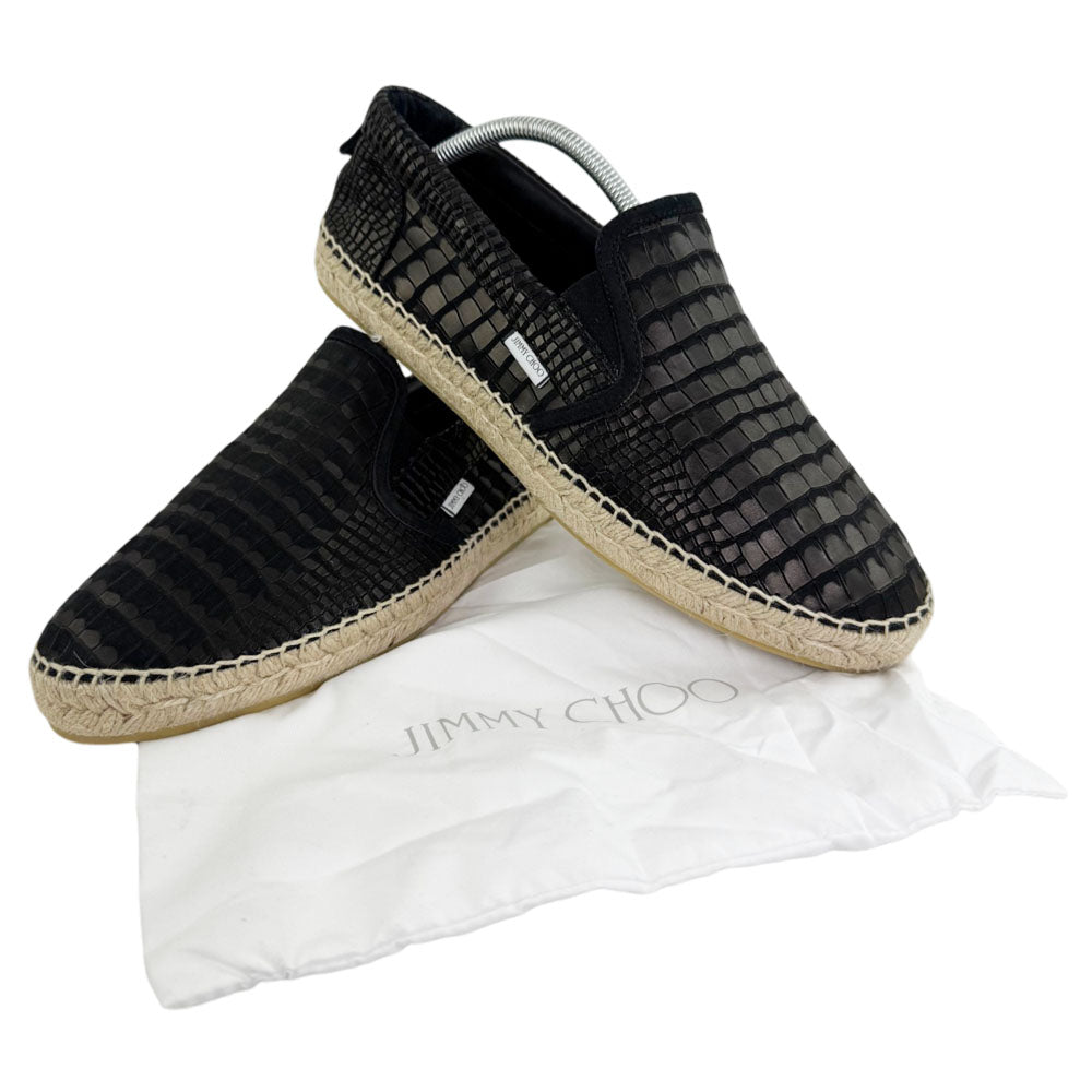 JIMMY CHOO Black Croc-Print Leather Espadrilles Size 9 UK LHQ2406