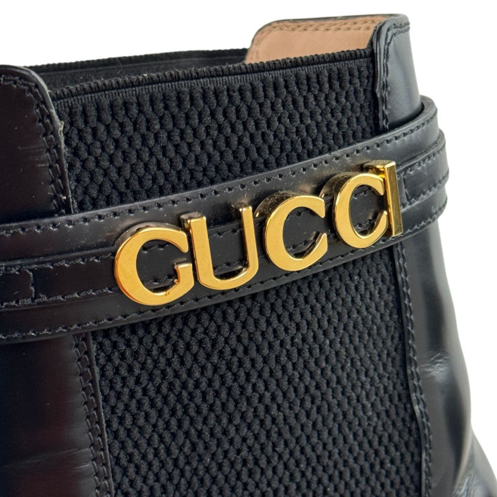 GUCCI Trip Black Leather Leather Logo-Strap Boots Size 7 UK LHQ2417