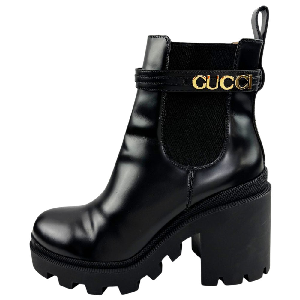 GUCCI Trip Black Leather Leather Logo-Strap Boots Size 7 UK LHQ2417