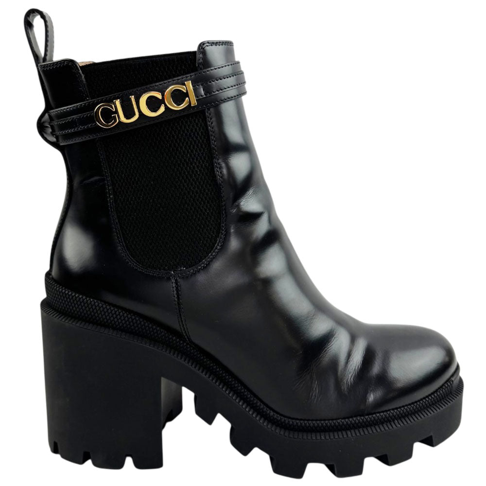 GUCCI Trip Black Leather Leather Logo-Strap Boots Size 7 UK LHQ2417