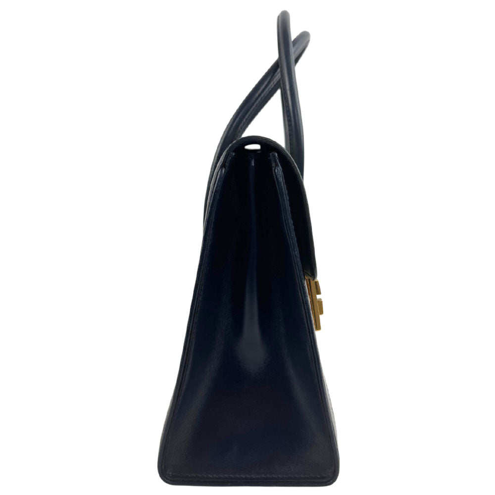 HERMES Drag Navy/Beige Horsehair Handbag LHQ2459