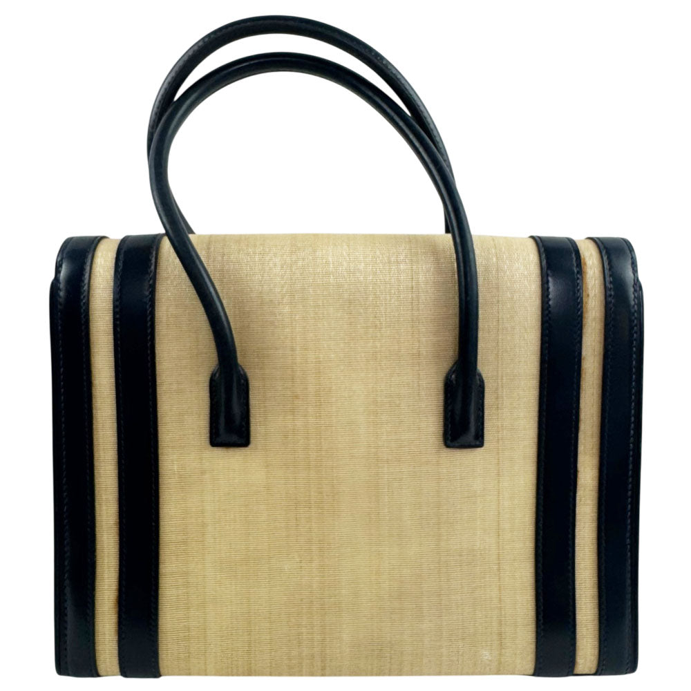 HERMES Drag Navy/Beige Horsehair Handbag LHQ2459