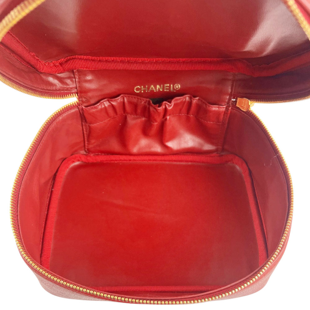 CHANEL Red Caviar Leather Vanity Case LHQ2489