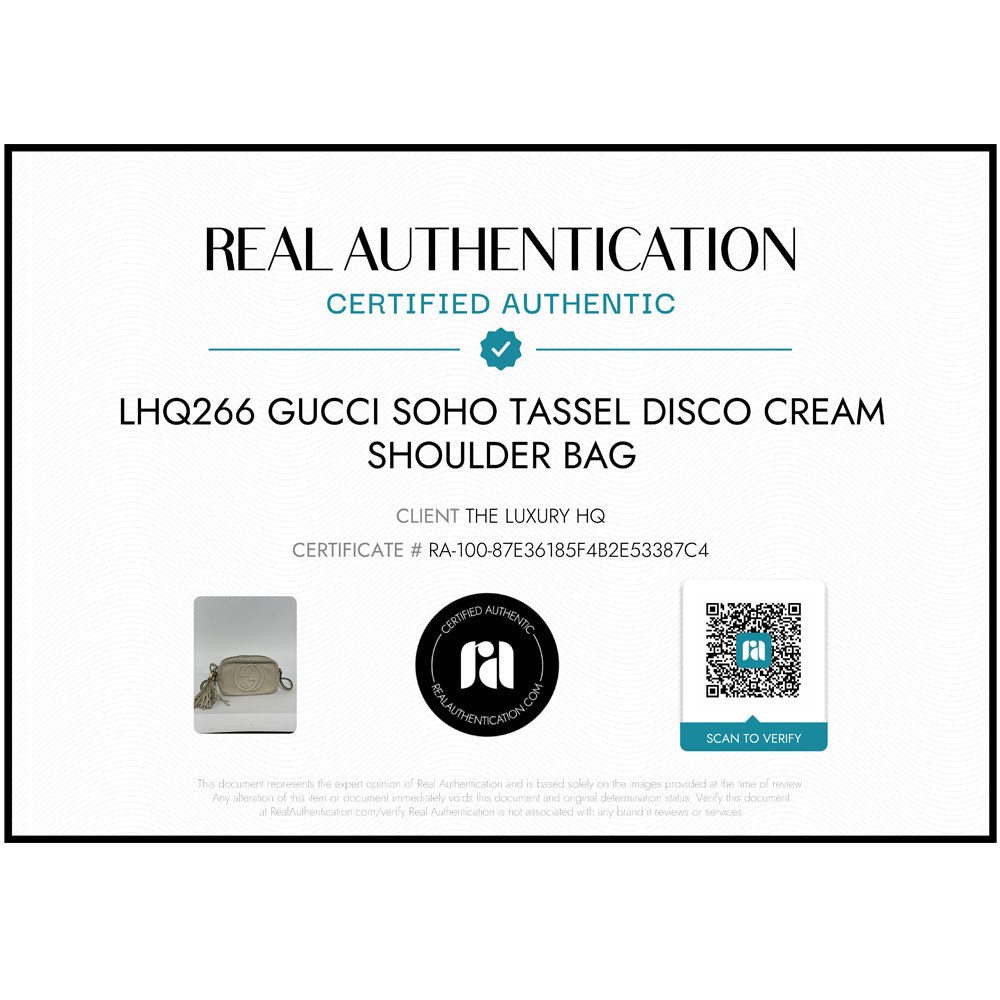 GUCCI Soho Quaste Disco Schulter Crossbody Tasche Creme Leder LHQ266
