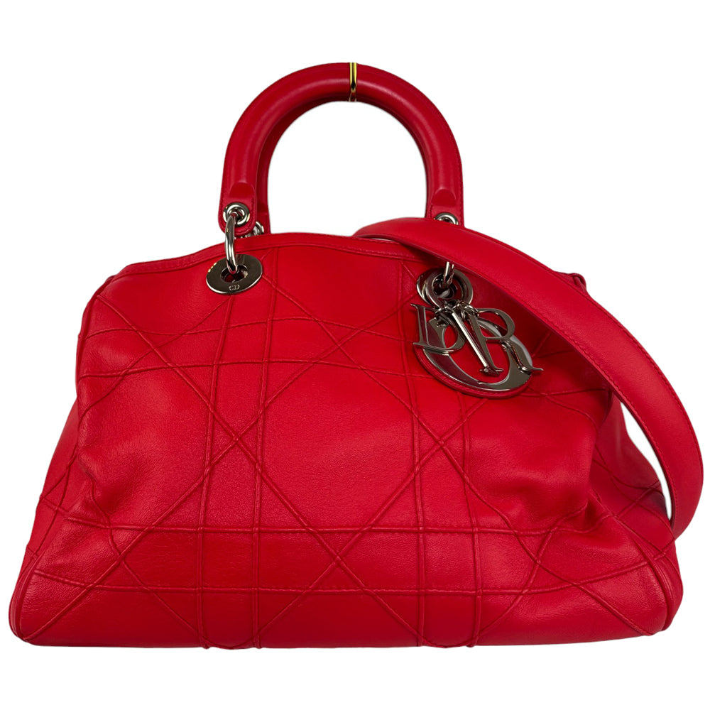 CHRISTIAN DIOR Cannage Granville Shoulder Bag Red Leather LHQ280