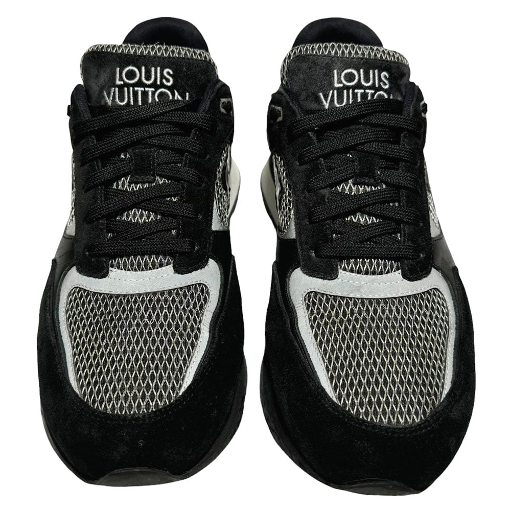 LOUIS VUITTON Run Away Trainers Black Grey Suede Leather Size 8.5 UK LHQ244