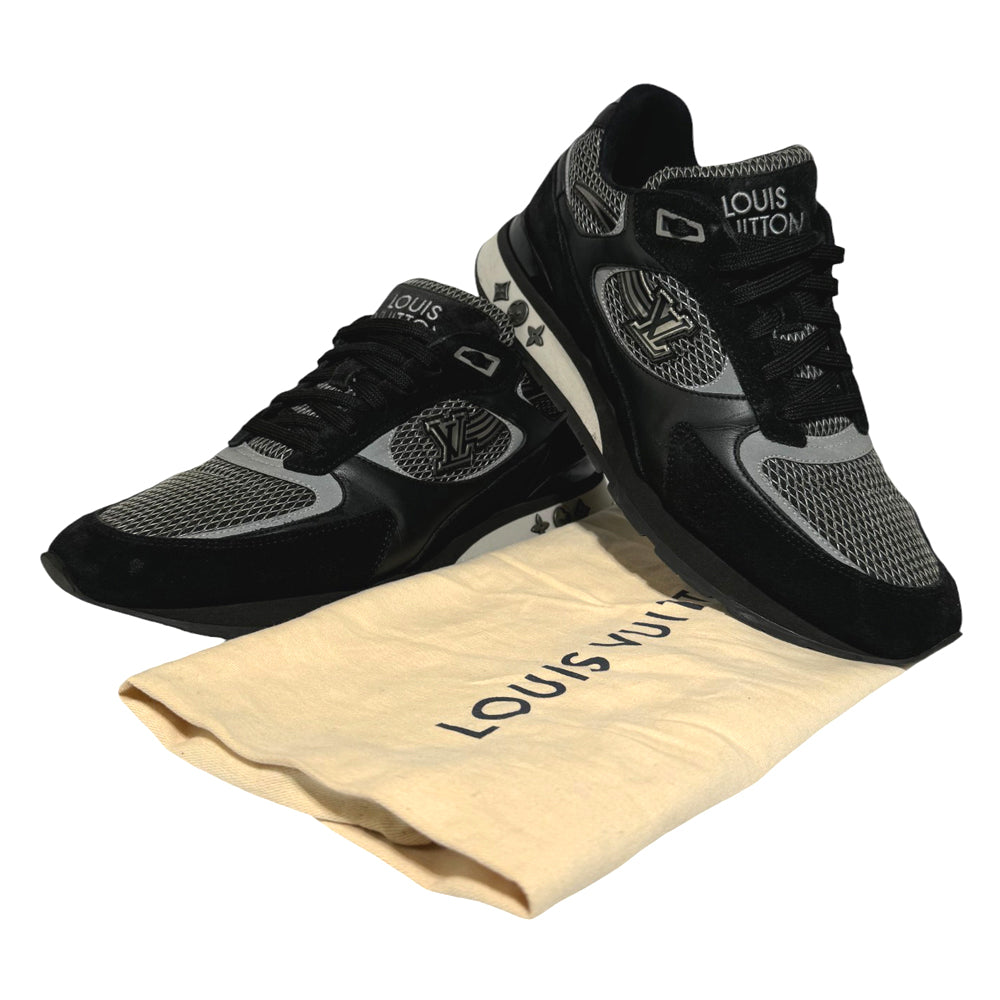 LOUIS VUITTON Run Away Trainers Black Grey Suede Leather Size 8.5 UK LHQ244