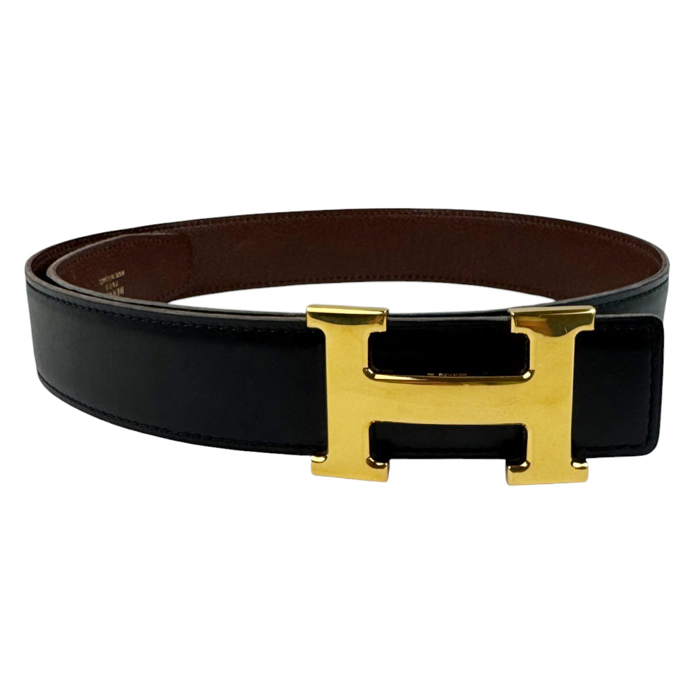HERMES H Buckle Reversible Black Belt Size 70 LHQ352