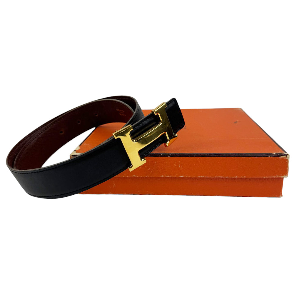 HERMES H Buckle Reversible Black Belt Size 70 LHQ352