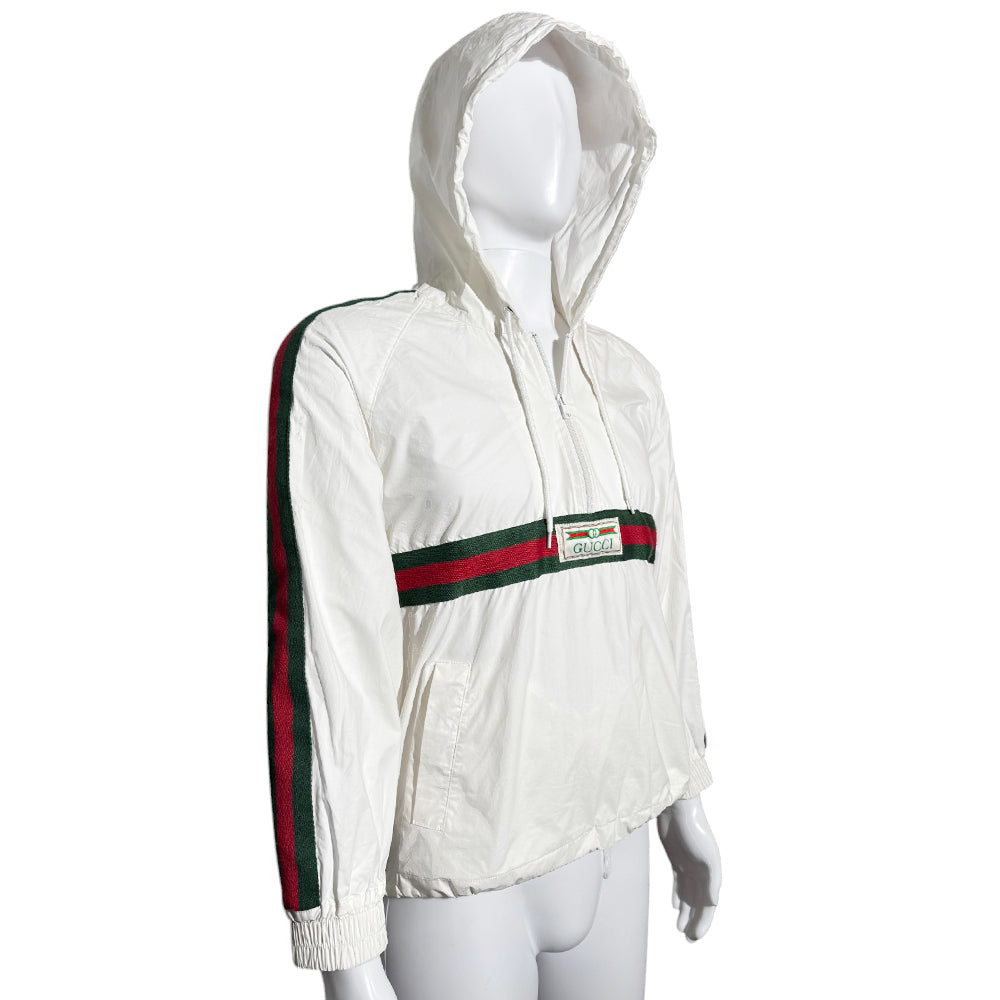 GUCCI Hooded Half Zip Jacket White Sherry Line Size Small LHQ416