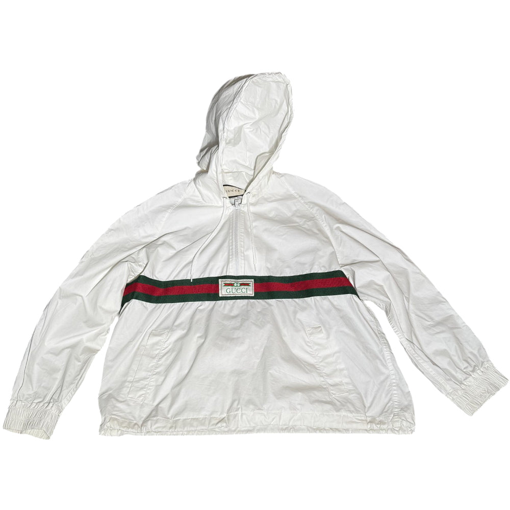 GUCCI Hooded Half Zip Jacket White Sherry Line Size Small LHQ416