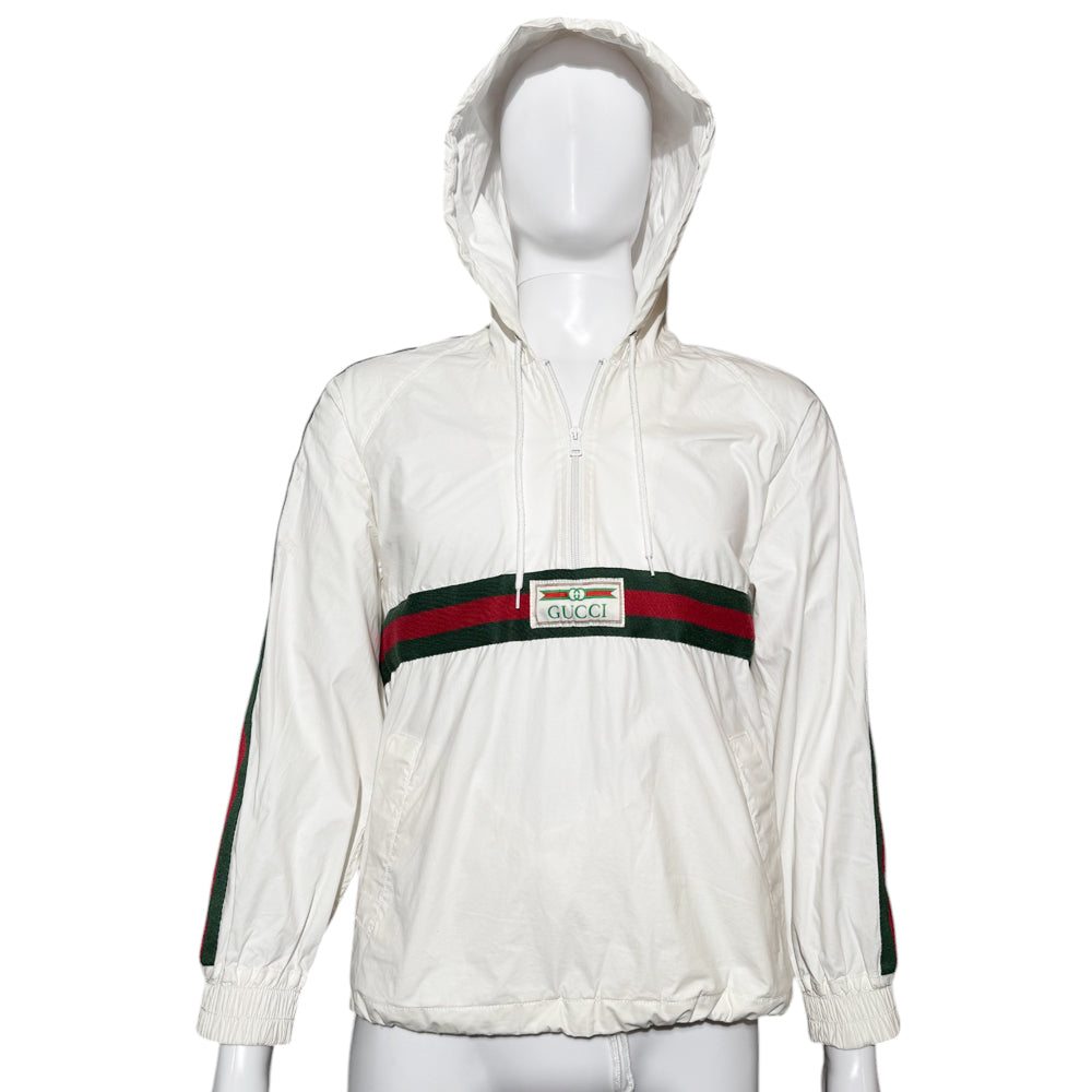 GUCCI Hooded Half Zip Jacket White Sherry Line Size Small LHQ416