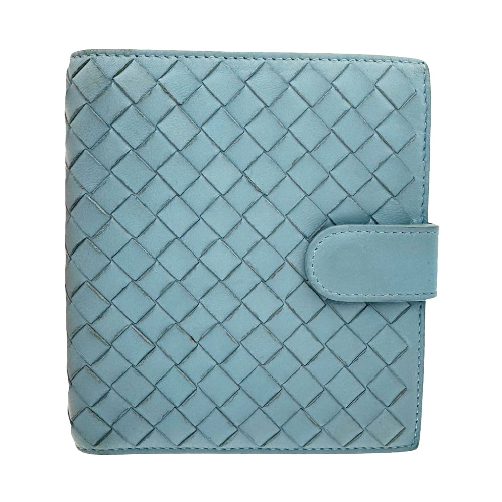 BOTTEGA VENETA Intreciatto Leather Blue Wallet Purse LHQ465