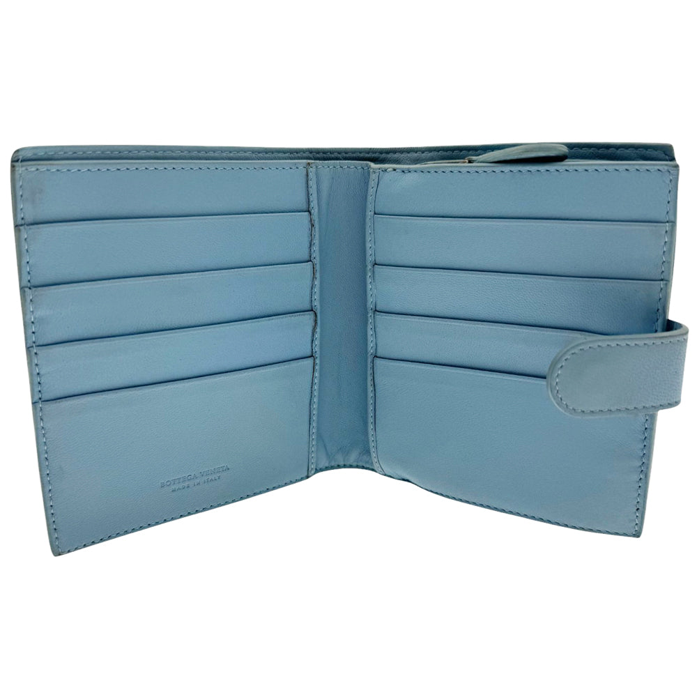 BOTTEGA VENETA Intreciatto Leather Blue Wallet Purse LHQ465