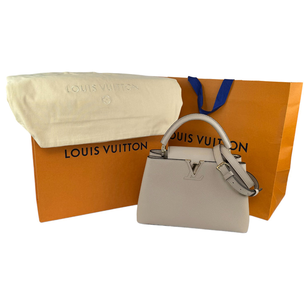 LOUIS VUITTON Capucines MM Galet Leather Handbag Shoulder Bag LHQ485