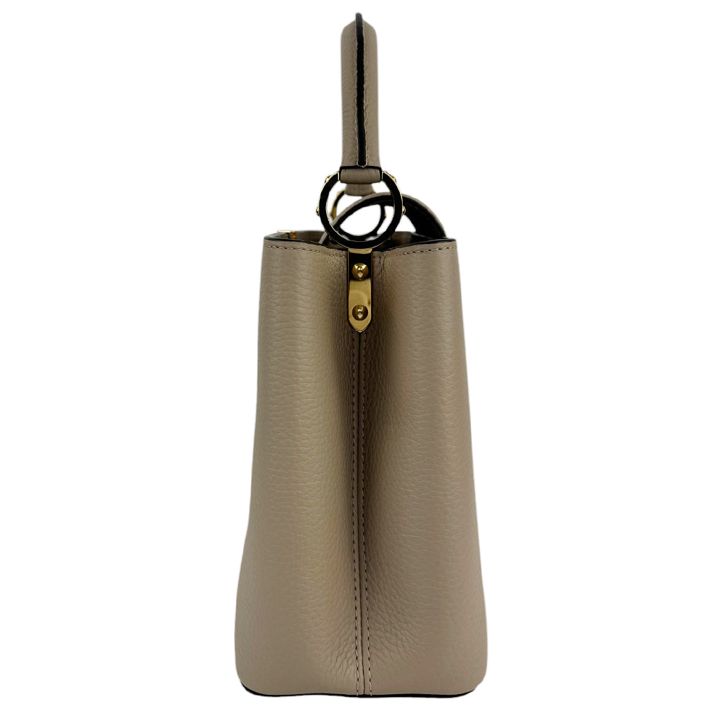 LOUIS VUITTON Capucines MM Galet Leather Handbag Shoulder Bag LHQ485