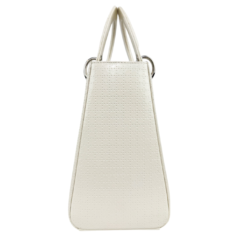 CHRISTIAN DIOR Lady Dior Patent Leather White Handbag LHQ500