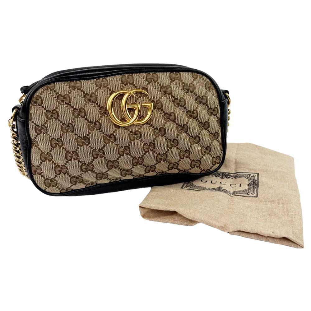 GUCCI GG Marmont Brown Canvas Chain Shoulder Bag LHQ523