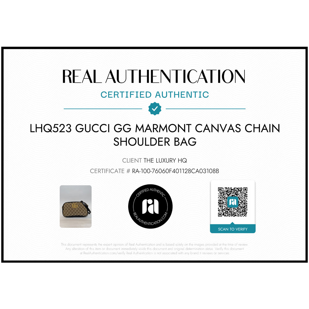GUCCI GG Marmont Brown Canvas Chain Shoulder Bag LHQ523