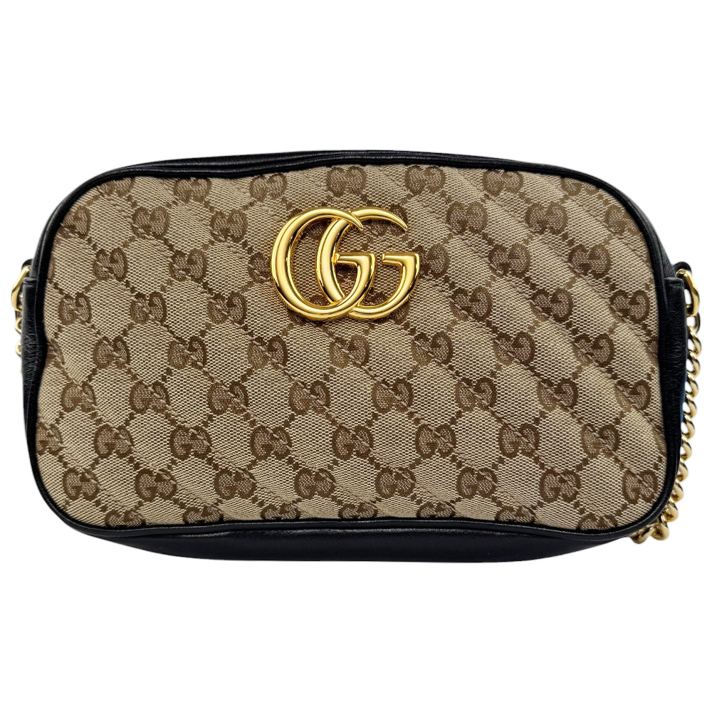 GUCCI GG Marmont Brown Canvas Chain Shoulder Bag LHQ523