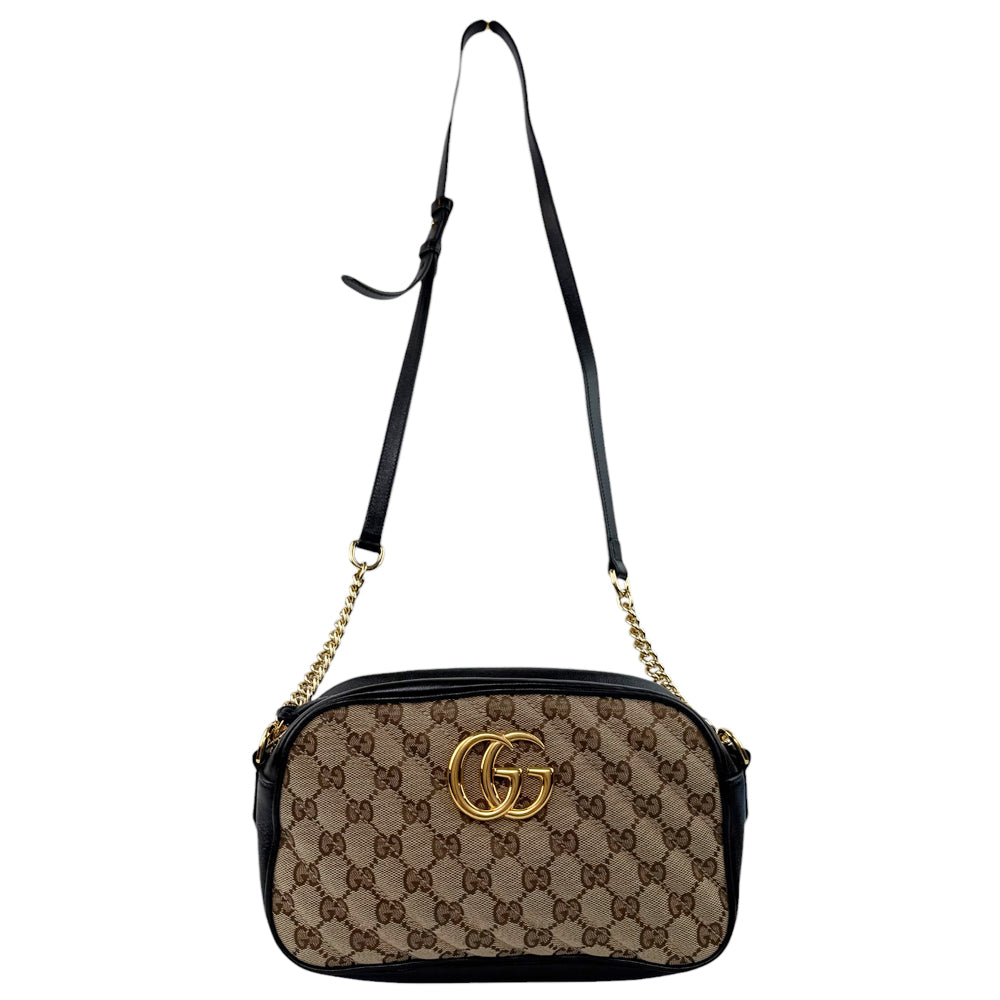 GUCCI GG Marmont Brown Canvas Chain Shoulder Bag LHQ523