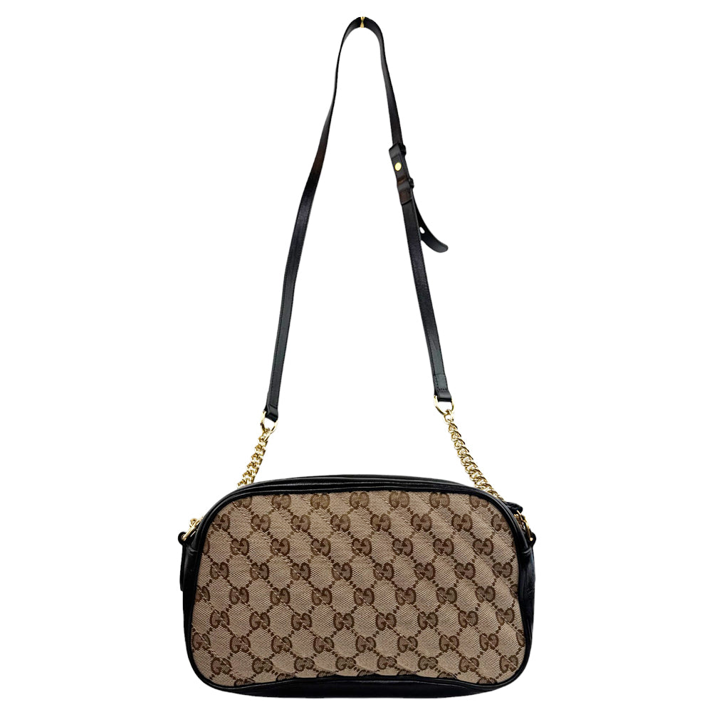 GUCCI GG Marmont Brown Canvas Chain Shoulder Bag LHQ523