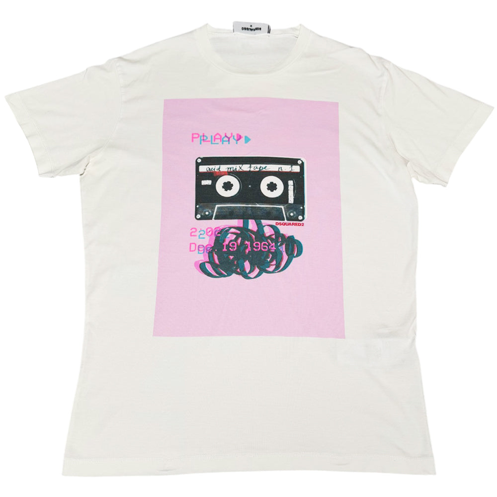 DSquared2 Cassette Tape White T-Shirt Size Medium LHQ536