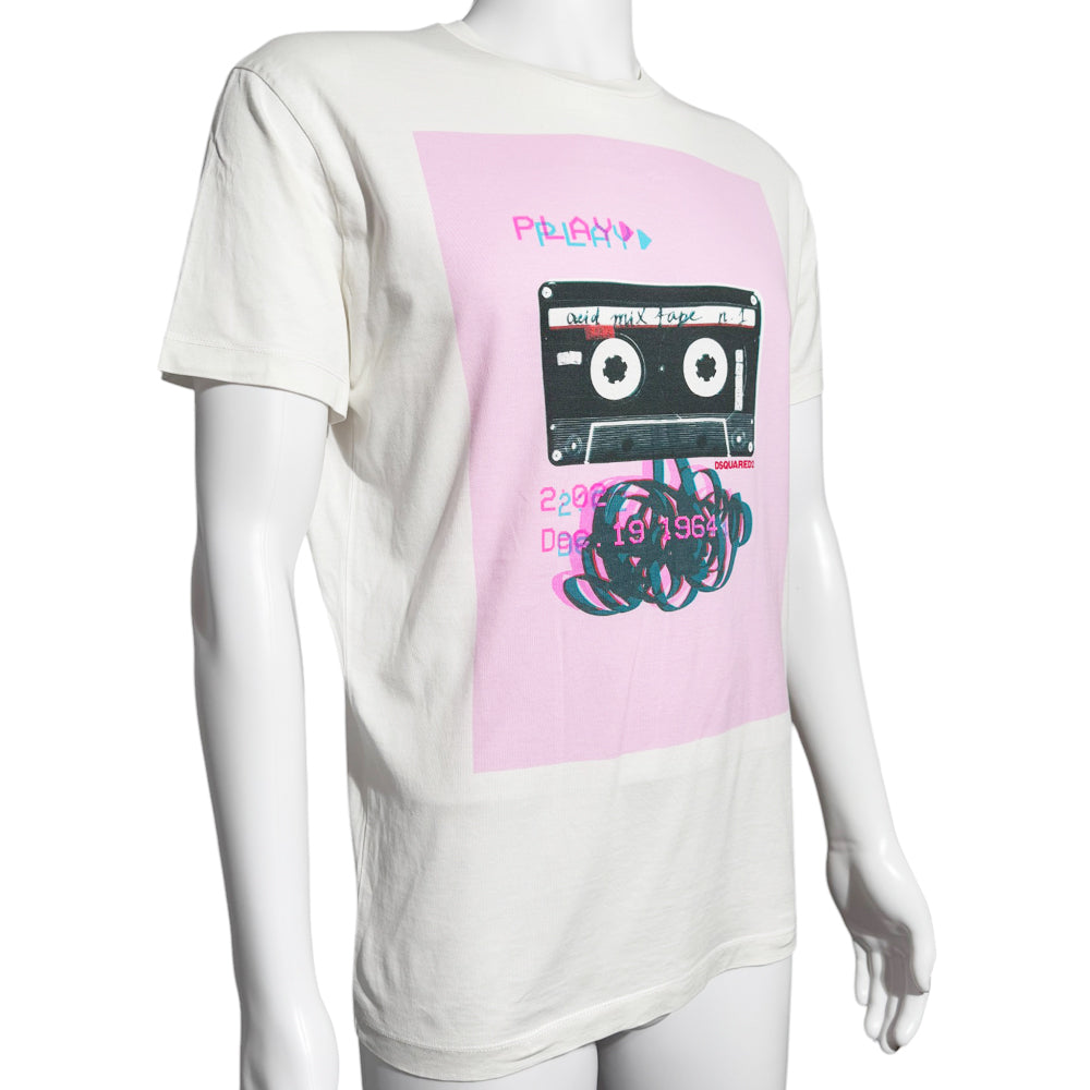 DSquared2 Cassette Tape White T-Shirt Size Medium LHQ536