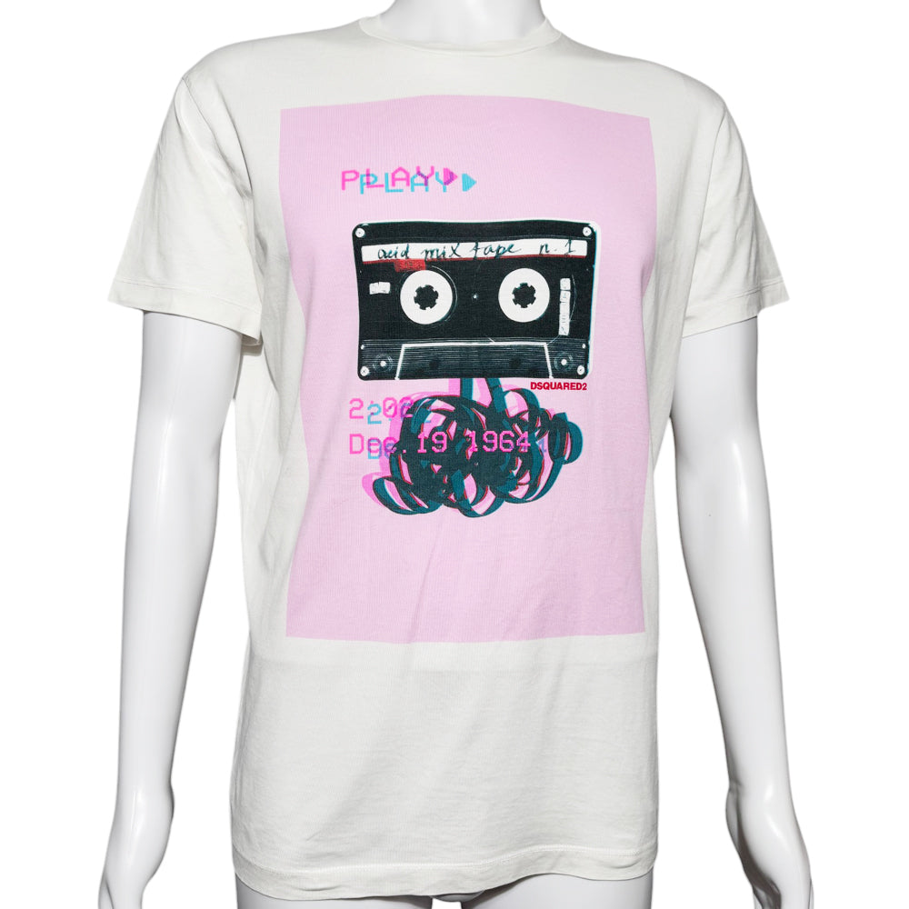 DSquared2 Cassette Tape White T-Shirt Size Medium LHQ536