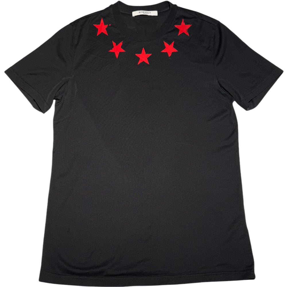 GIVENCHY Distressed Star Neckline Black T-Shirt Size Small LHQ539