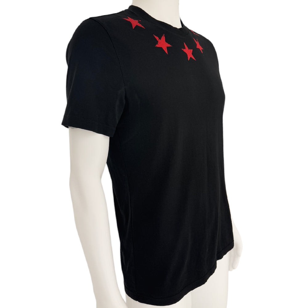 GIVENCHY Distressed Star Neckline Black T-Shirt Size Small LHQ539