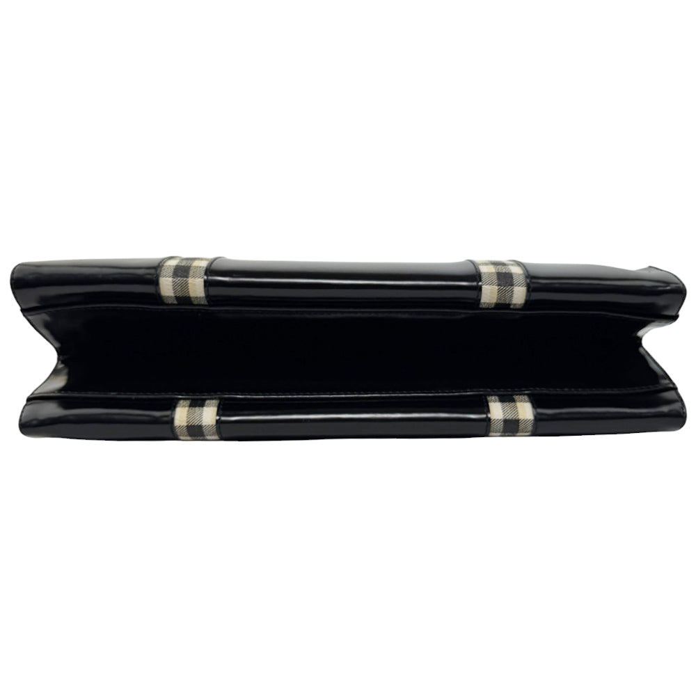 BURBERRY Nova Check Black Patent Leather 2 Way Handbag Shoulder Bag LHQ555
