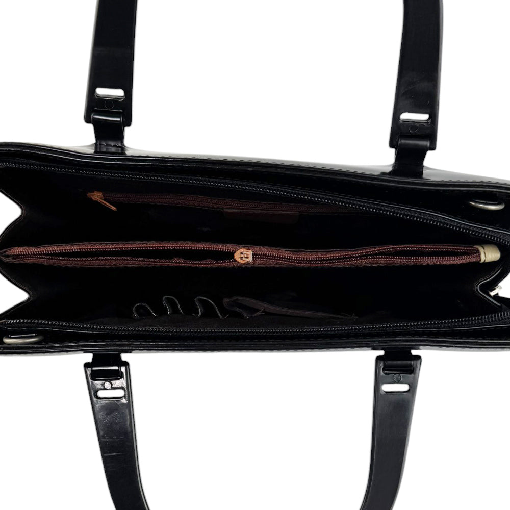 BURBERRY Nova Check Black Patent Leather 2 Way Handbag Shoulder Bag LHQ555