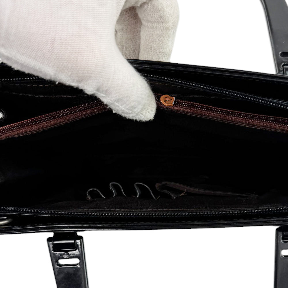 BURBERRY Nova Check Black Patent Leather 2 Way Handbag Shoulder Bag LHQ555