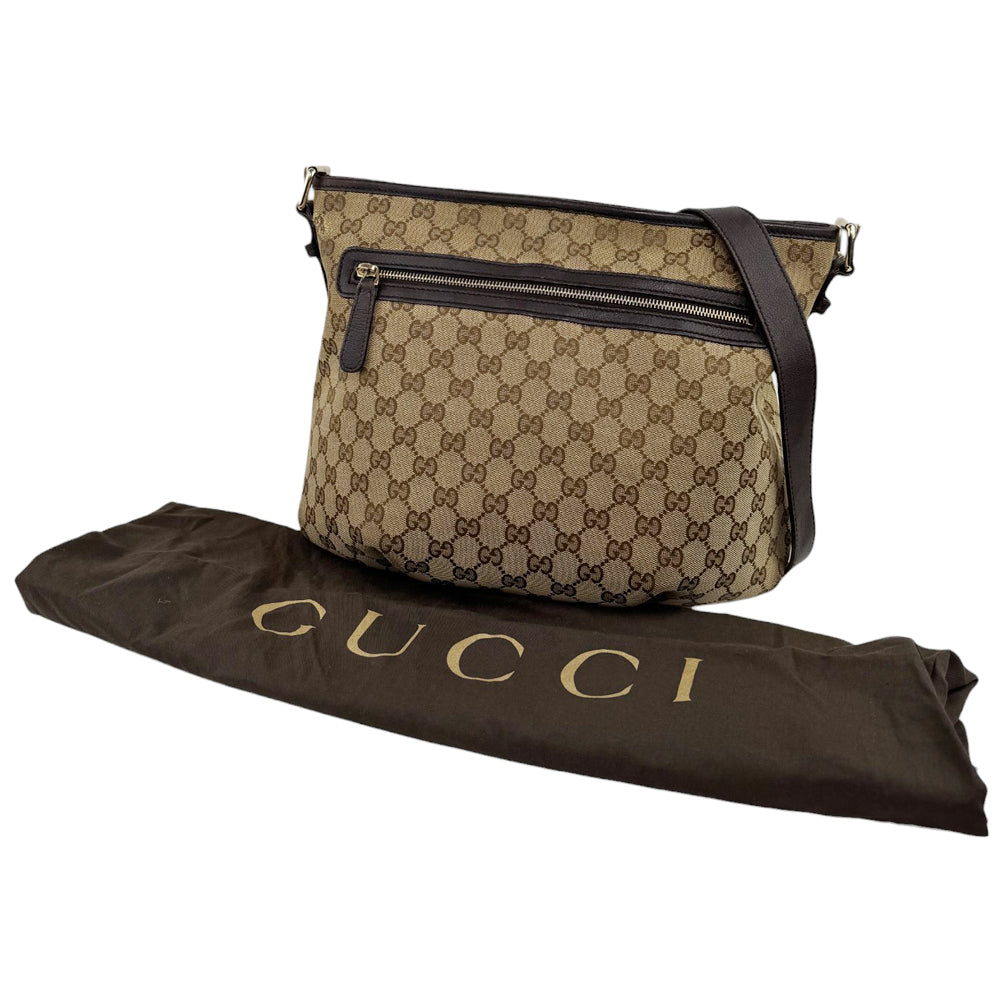 GUCCI GG Brown Canvas Crossbody Shoulder Bag LHQ558