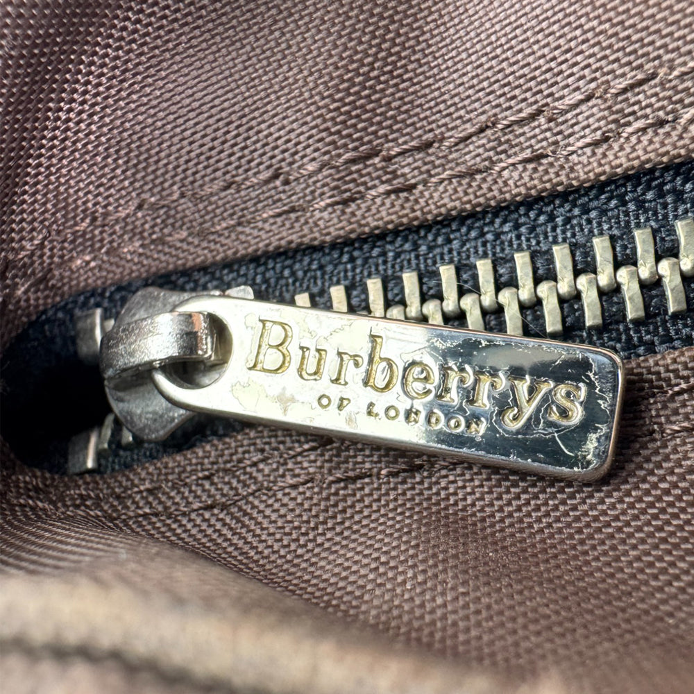 BURBERRY Brown Leather & Fabric Tote Shoulder Bag LHQ559
