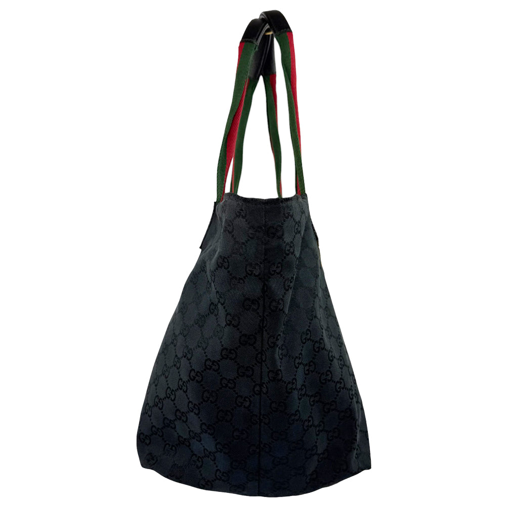 GUCCI GG Black Canvas Shelly Tote Shoulder Bag LHQ560