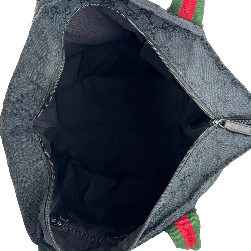 GUCCI GG Black Canvas Shelly Tote Shoulder Bag LHQ560