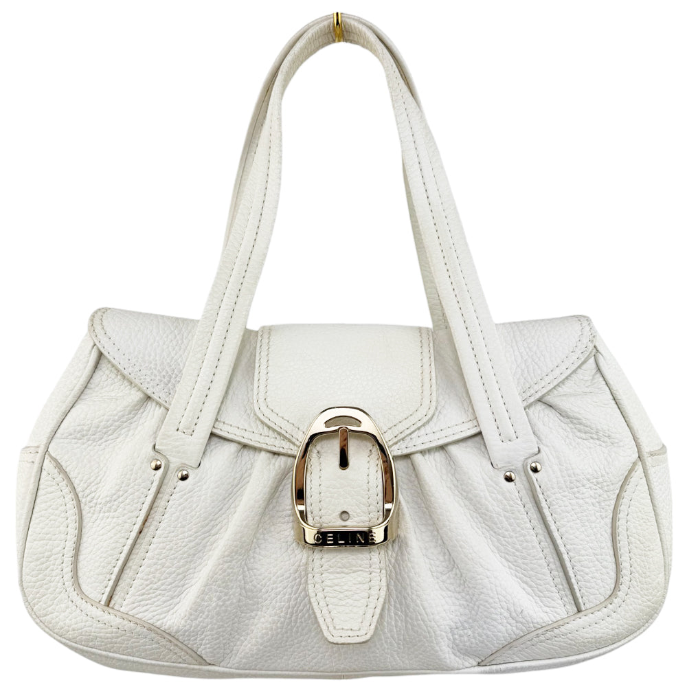CELINE White Leather Shoulder Hand Bag LHQ561
