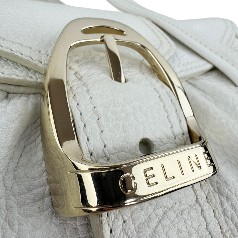 CELINE White Leather Shoulder Hand Bag LHQ561