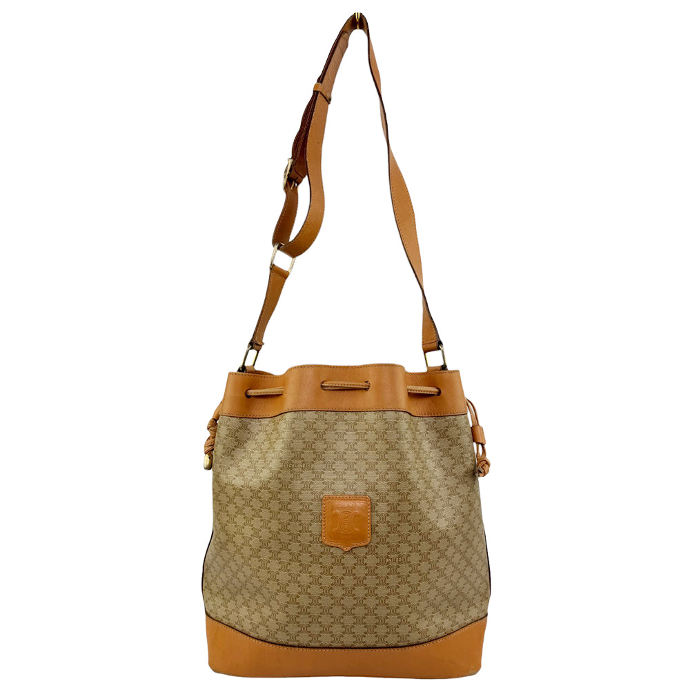CELINE Macadam Brown Sac Seau Drawstring Shoulder Bag LHQ564