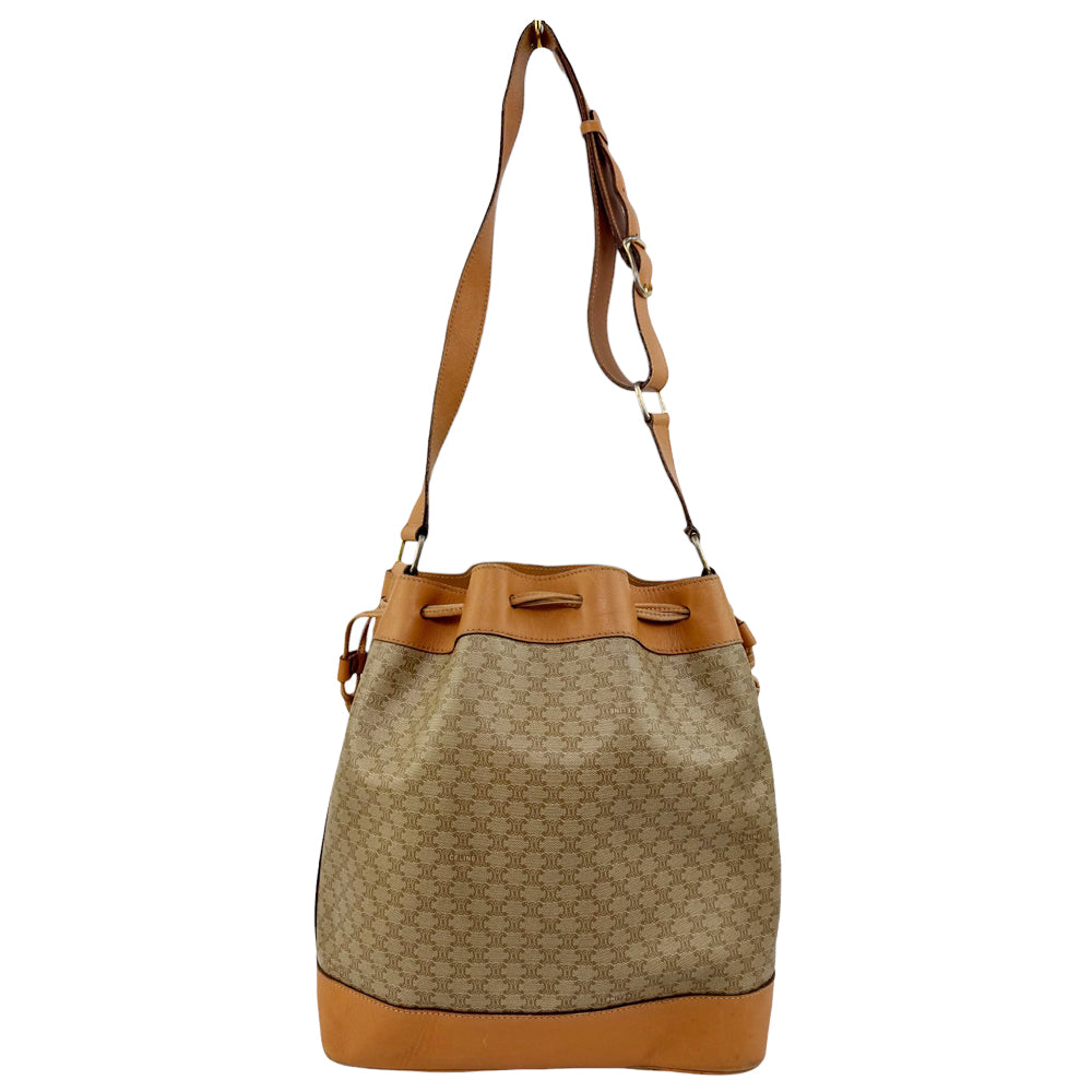 CELINE Macadam Brown Sac Seau Drawstring Shoulder Bag LHQ564
