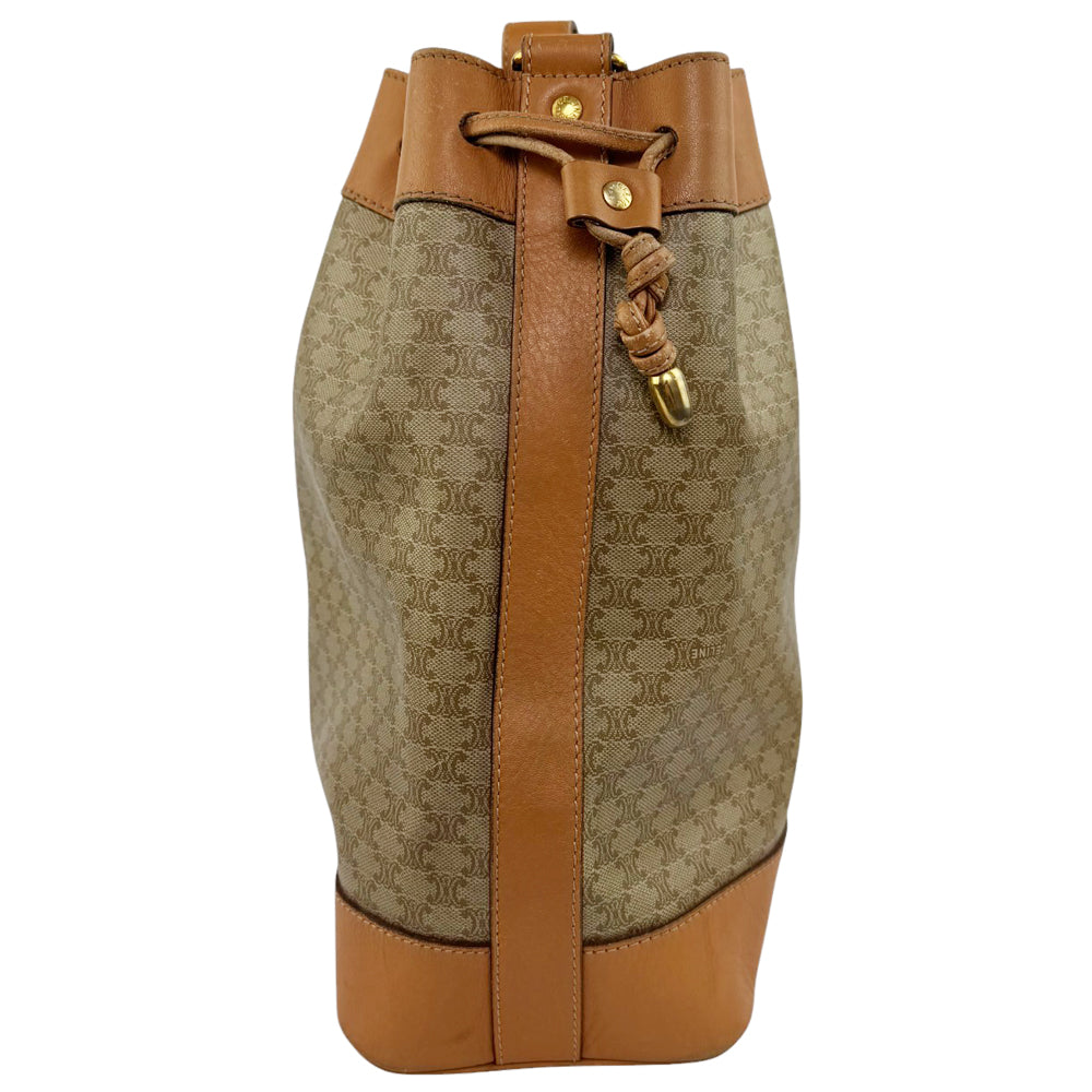 CELINE Macadam Brown Sac Seau Drawstring Shoulder Bag LHQ564
