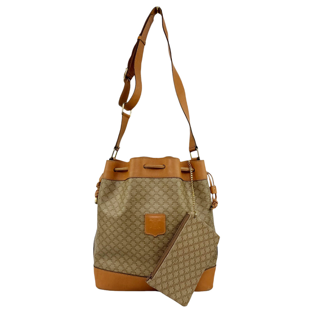 CELINE Macadam Brown Sac Seau Drawstring Shoulder Bag LHQ564