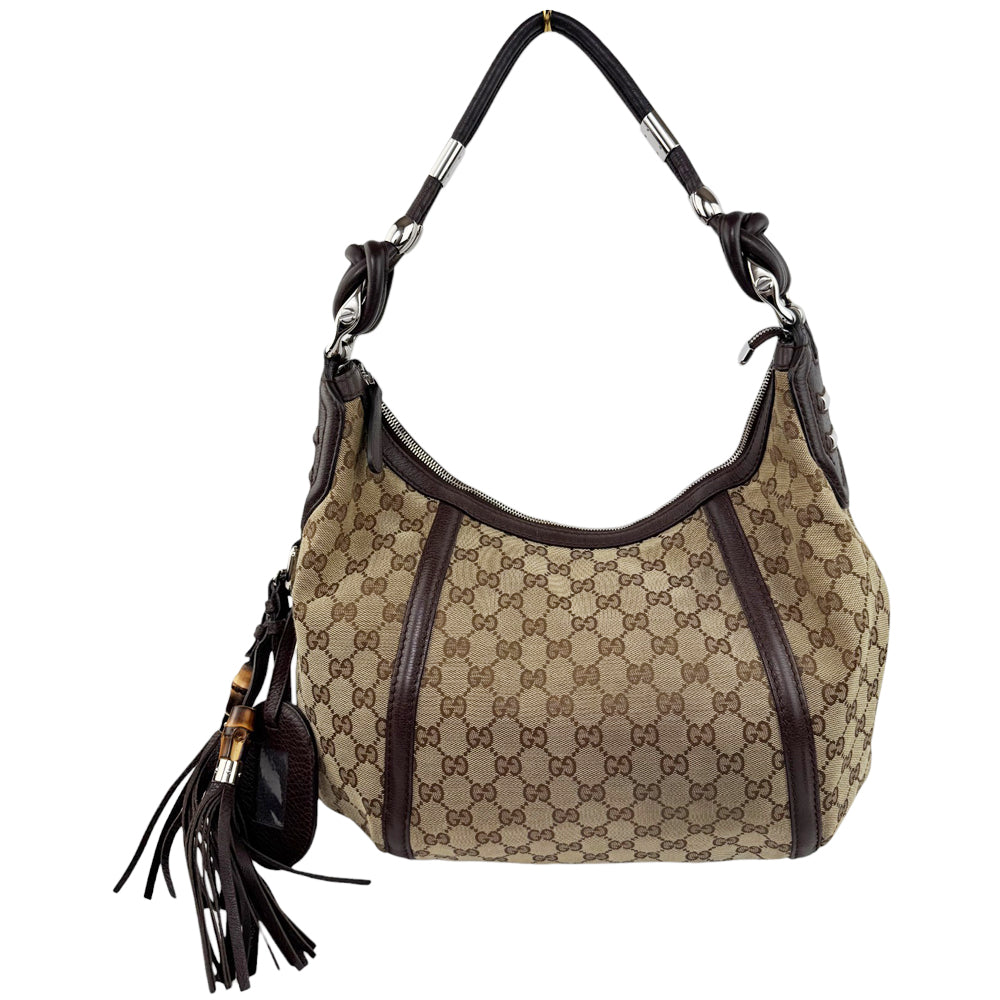 GUCCI GG Brown Canvas Hobo Shoulder Bag LHQ568