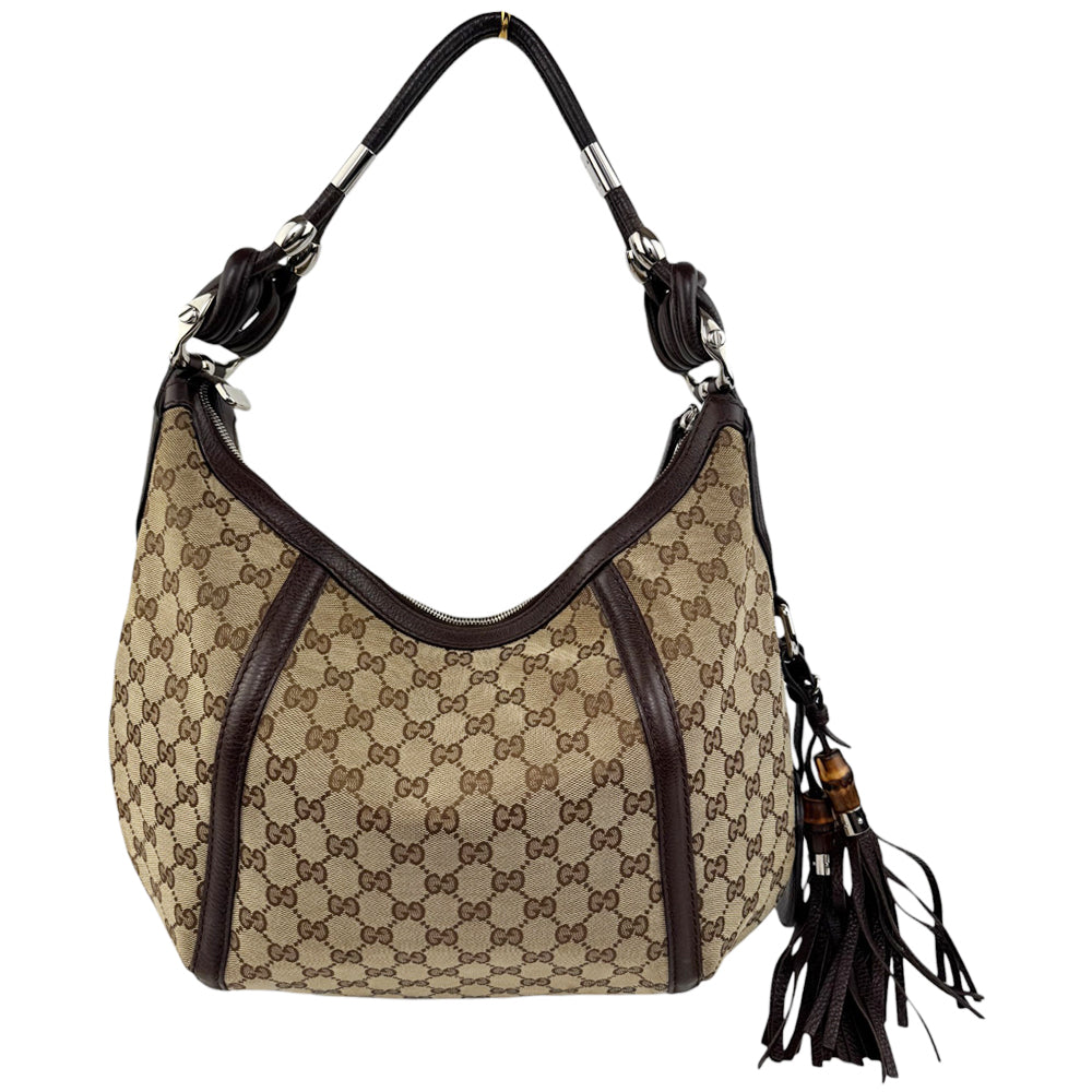 GUCCI GG Brown Canvas Hobo Shoulder Bag LHQ568