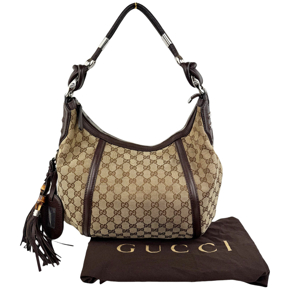 GUCCI GG Brown Canvas Hobo Shoulder Bag LHQ568