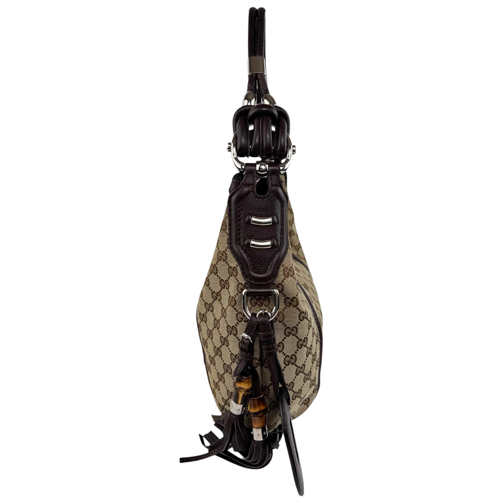 GUCCI GG Brown Canvas Hobo Shoulder Bag LHQ568