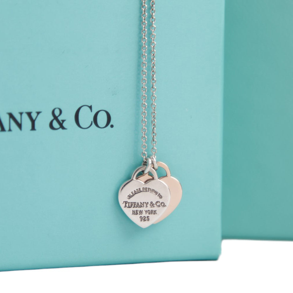 TIFFANY & Co Double Heart Rose Gold Return To Necklace LHQ583