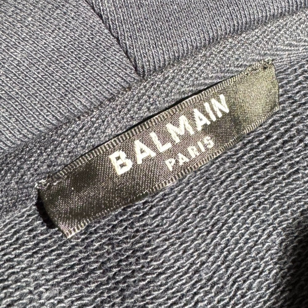 BALMAIN Navy Flocked Lion Pullover Hoodie Size M LHQ650